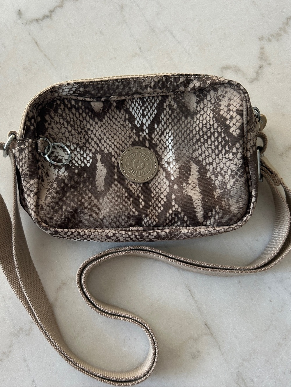 Kipling Snake-Print Crossbody Bag in Brown and Cream